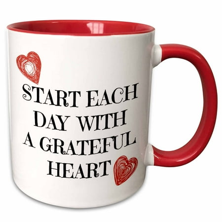 

3dRose Start each day with a grateful heart pictures of hearts - Two Tone Red Mug 11-ounce