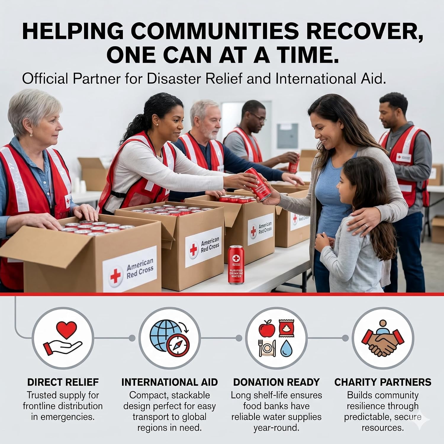 American Red Cross Licensed Emergency Drinking Water Cans by Aqua Emergency 12 Pack (16 fl oz / 473 ml Each) – 50 Year Shelf Life Long Term Water Storage, Disaster Preparedness Survival Supply