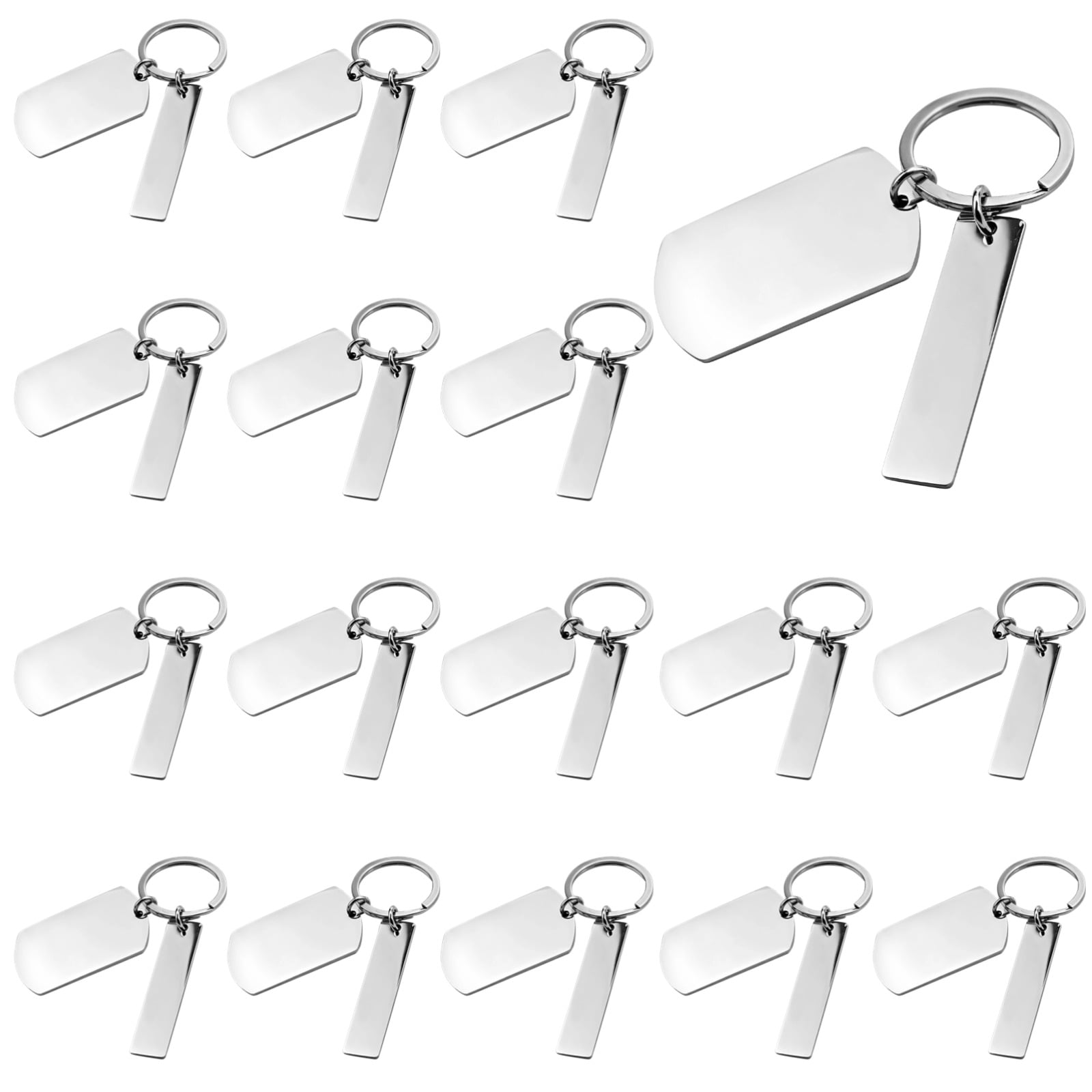 Stainless Steel Key Tags 30 Pack, Blank Dog Tag Style Key Chains with Split Rings, Military ID Tag Keychains for DIY Projects, Metal Key Ring Accessories for Personalization
