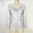 thumbnail image 3 of Posijego Women's Leather Tops Cowl Neck Long Sleeve Shirts Spring Trendy Going out T-Shirts Womens Clothes, 3 of 7