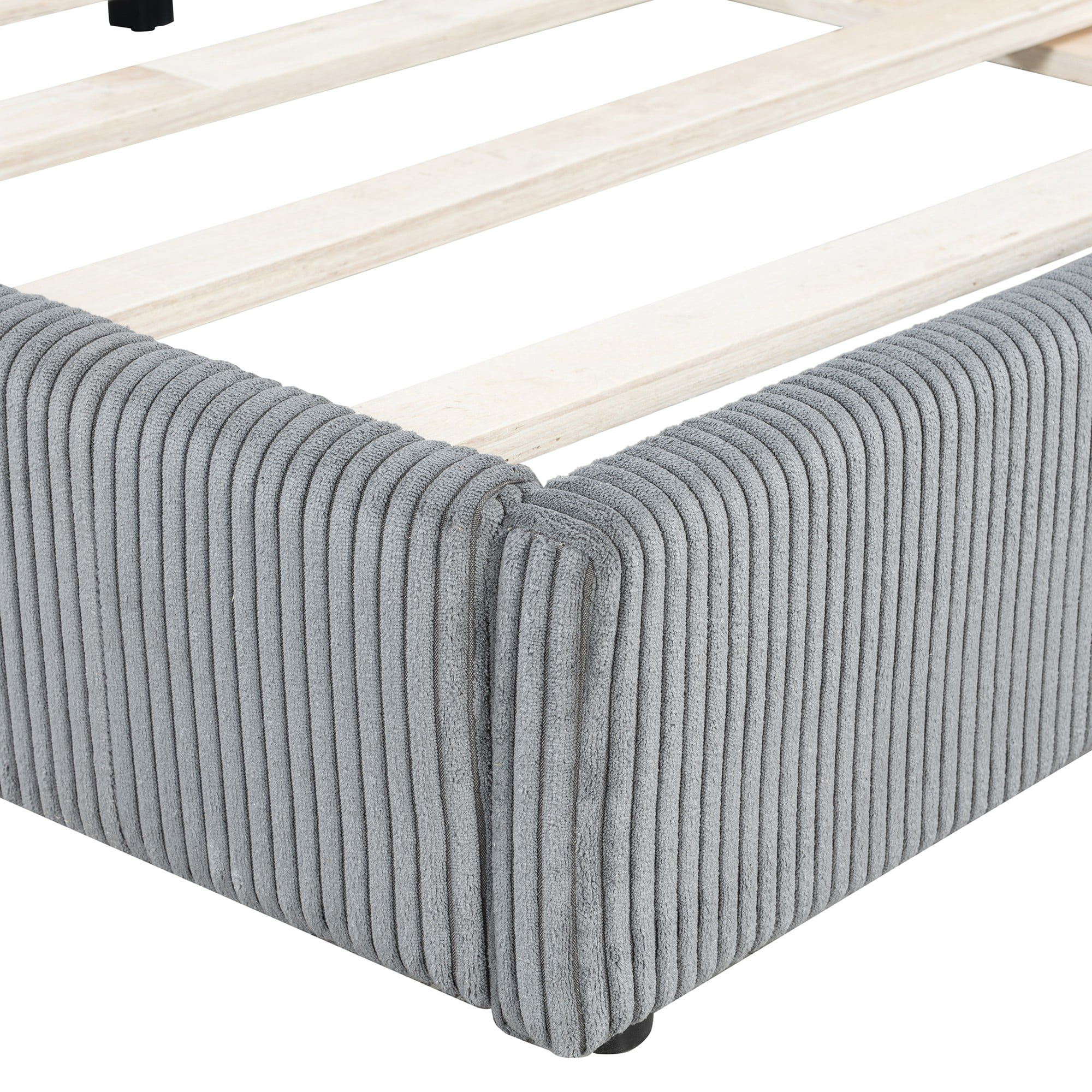 Aukfa Full Size Bed Frame, L-Shaped Corduroy Upholstered Daybed, Gray