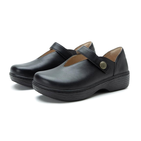 Alegria Women's Opheliah V-Cut Leather Mary Jane Comfort Shoes, Black, Size 5-5.5