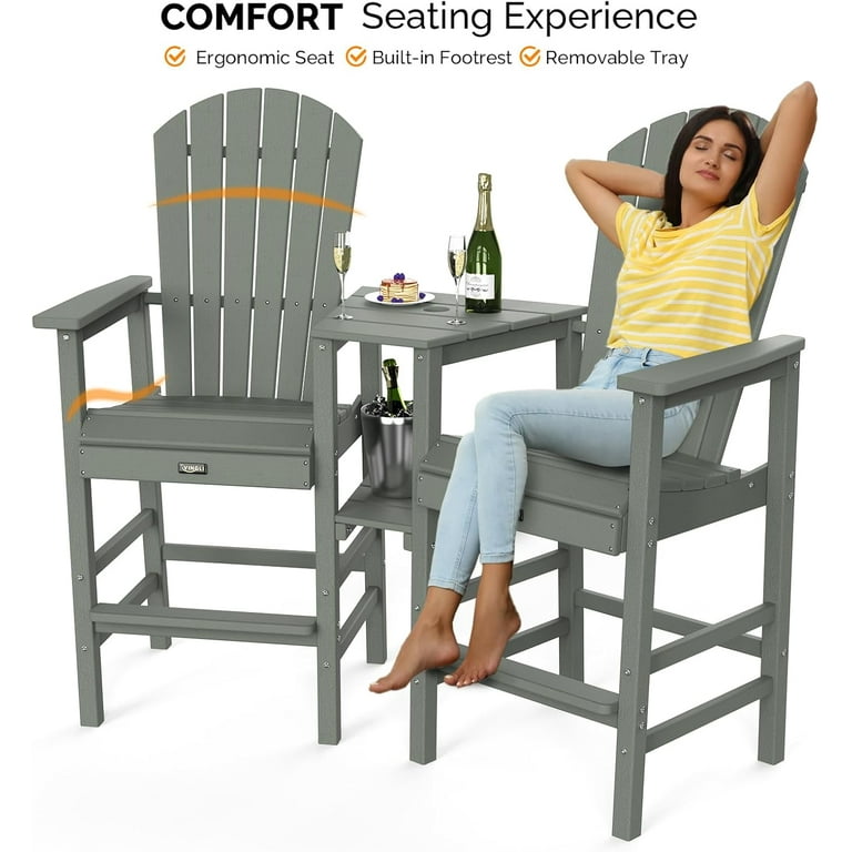 VINGLI Tall Adirondack Chairs Set of 2, HDPE Balcony Chair with