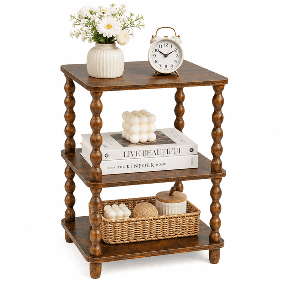 Efoee Side Table,Small End Table with Storage Shelf, Modern Bedside Table Night Stand for Living Room, Bedroom, Office and Small Spaces,Rustic Brown