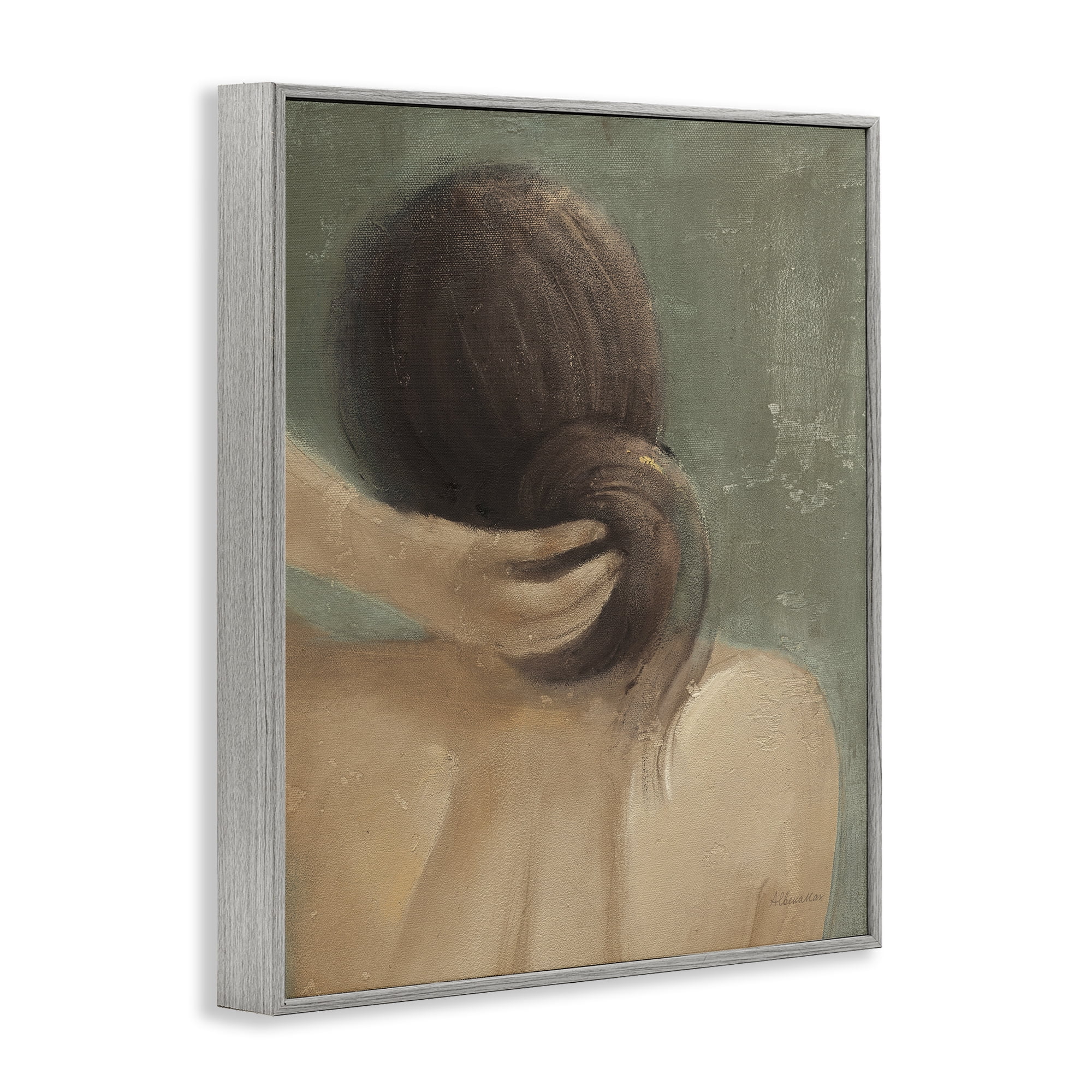 Stupell Industries Classic Brunette Woman Novelty Painting Gray Framed Art Print Wall Art, 24 x 30