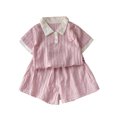 thumbnail image 2 of hengsof Toddler Girls Summer Two Piece Outfit for 6 Months to 8 Years Solid Color Patterned Top and Shorts Set Cute Casual Play Clothes, 2 of 8
