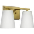 thumbnail image 4 of Vertex Collection Two-Light Brushed Gold Etched White Glass Contemporary Bath Light, 4 of 14
