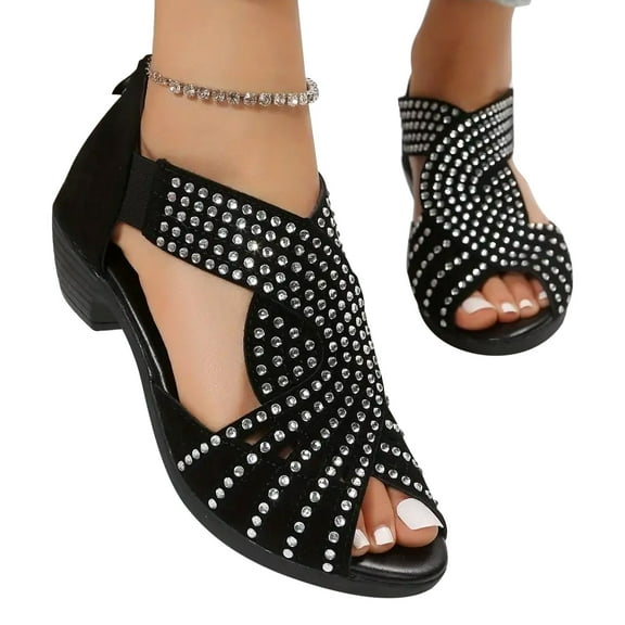 AXXD Black Sandals for Women Summer Ladies Shoes Open Toe Sandals Solid Color Casual Sandals