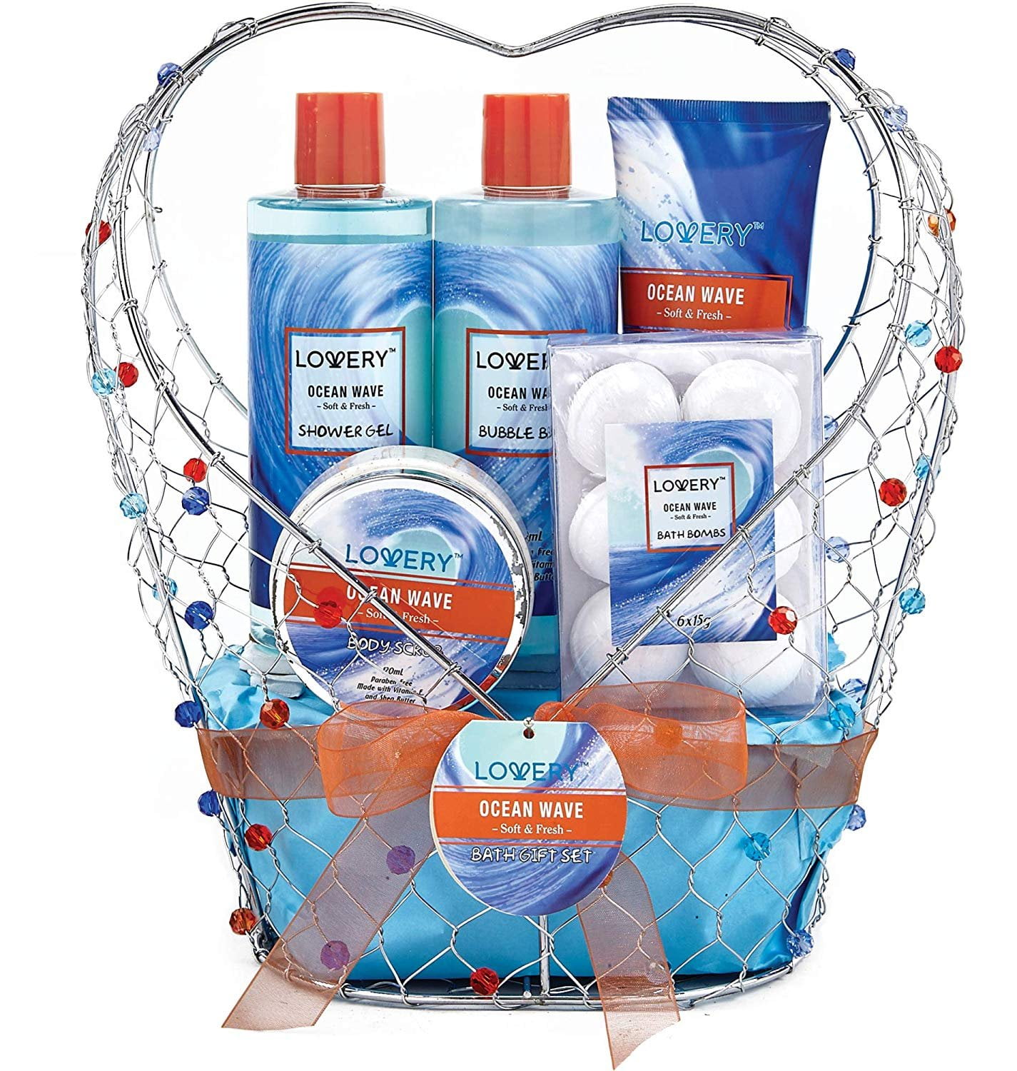 Bath and Body Gift Basket For Women Ocean Wave Home Spa Set, Includes