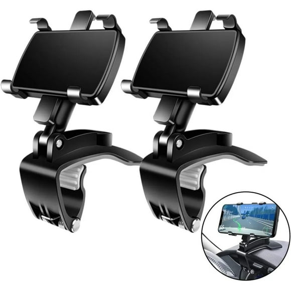 Soporte para teléfono móvil para coche, paquete de 2 unidades, clip giratorio de 360 grados para salpicadero, compatible con smartphones iPhone/Samsung