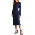 thumbnail image 4 of INSPIRE CHIC Sheath Wrap Boat Neck Dress for Women's Long Sleeve Bodycon Ruched Waist Work Office Midi Dress, 4 of 6