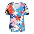 thumbnail image 5 of Women's Summer Trendy Tops Floral Printed Cold Shoulder Tunic Tee Shirt V Neck Short Sleeve Casual Blouses Beach Outfits (S, Blue), 5 of 7