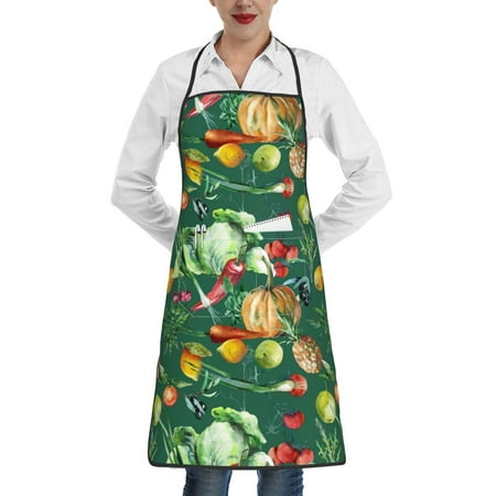 

Qekee Vegan Print Adjustable Bib Apron Resistant with Pocket Cooking Kitchen Aprons for Women Men Server Chef Apron