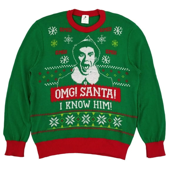 Elf Mens Green Buddy Elf Santa I Know Him Ugly Holiday Christmas Sweater X-Large