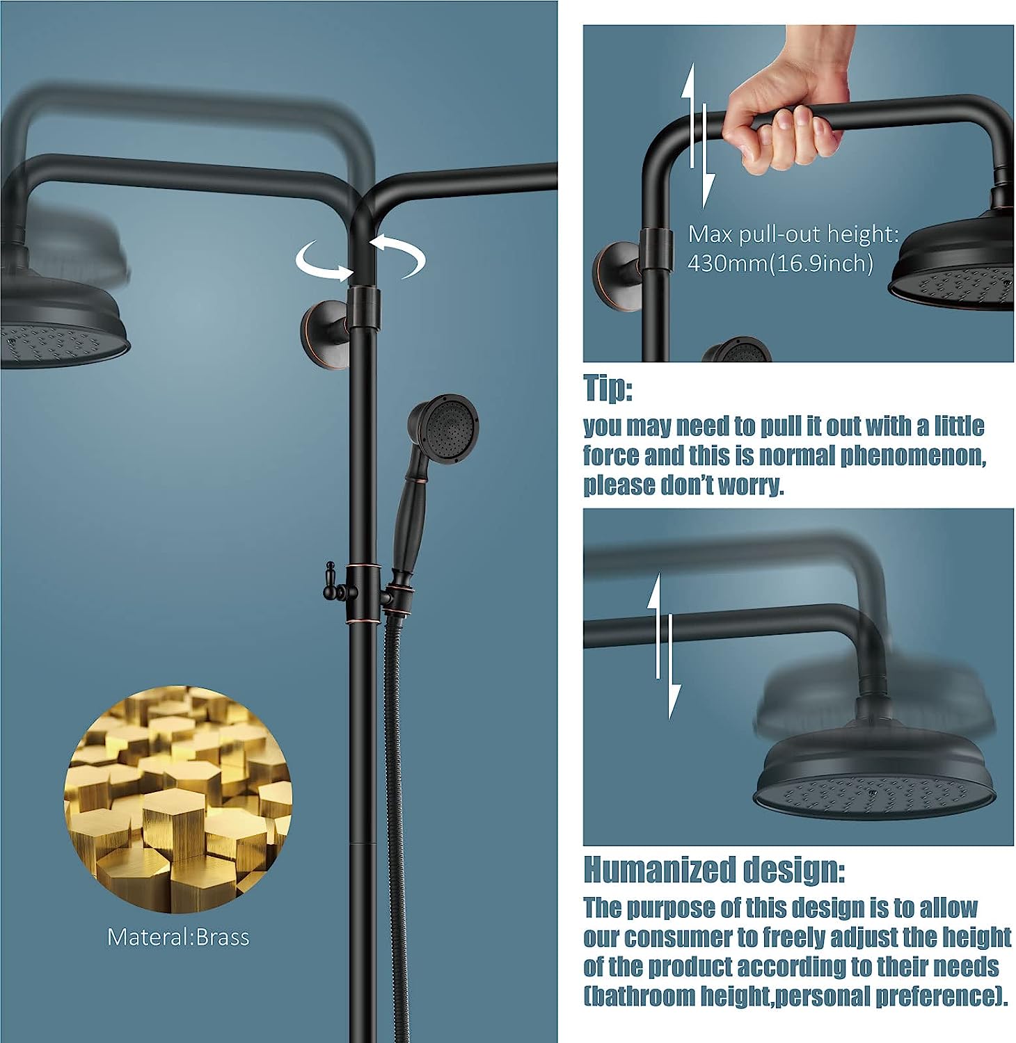 Shower Fixture Oil Rubbed Bronze Bathroom Shower Faucet Set Rainfall 8 Inch Shower Head Mixer Double Kn