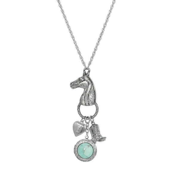 1928 Jewelry Southwest Horse Head Turquoise Locket & Charms Necklace For Women 28 Inch