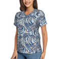 thumbnail image 2 of Xecao Paisley Floral Branches for Women's V-Neck T-Shirts-Elegant Half-Sleeve Tops Perfect for Summer-Small, 2 of 5