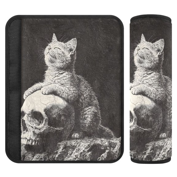 ALAZA Cat and Skull Car Seat Belt Adjuster Neck Covers Shoulder Cushions Pads S