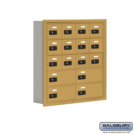 Case 4 Deep 4 Compartments (Salsbury Industries 19055-16GRC Cell Phone Storage Locker - 5 Door High Unit (5 Inch Deep Compartments) - 12 A Doors and 4 B Doors - Gold - Recessed Mounted -)