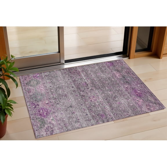 HomeRoots 606206 3 x 5 ft. Purple & Gray Floral Washable Indoor & Outdoor Rectangle Area Rug