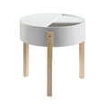 thumbnail image 2 of Mesa auxiliar redonda Benjara de madera con almacenamiento oculto, color blanco y marrón, 2 of 5