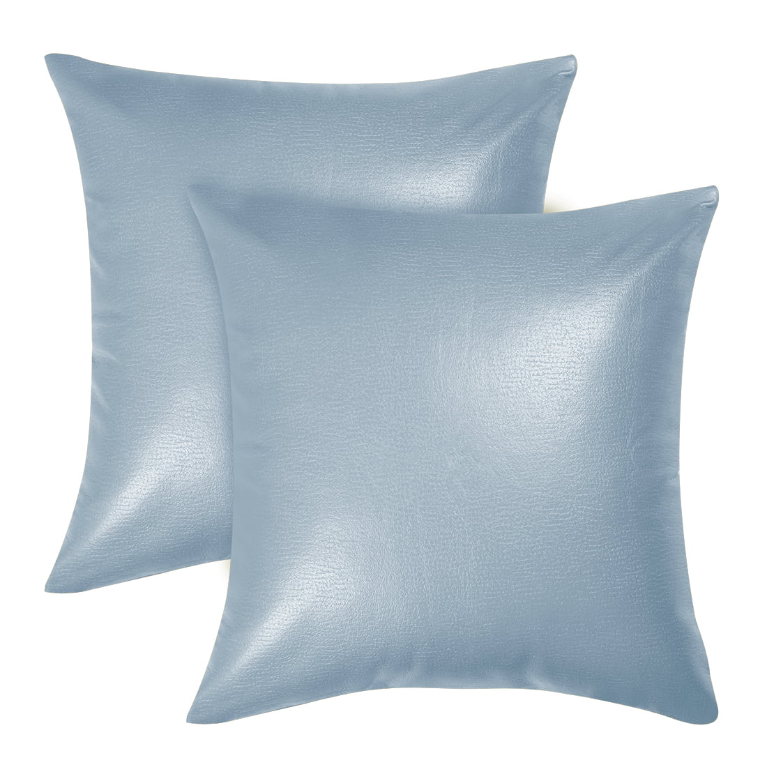 PiccoCasa Faux Leather Solid Square Cushion Covers 18"x18", Pale Blue