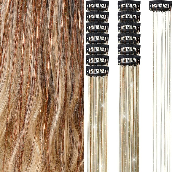6PCS Clip in Hair Tinsel Set 19.6 Inch Fairy Wig Piece Sparkling Hair Accessories Glitter Hair Extensions for Women Girls Kids Festival Party Use