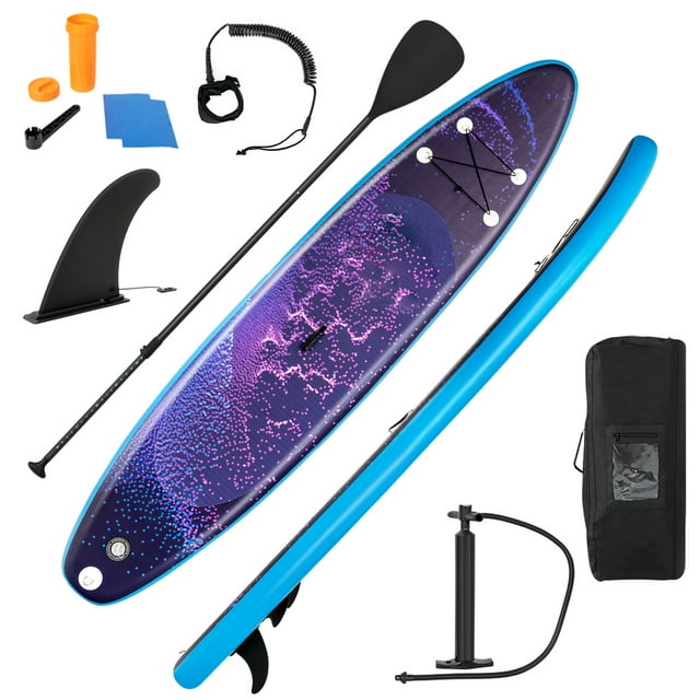 Gymax Planche à Pagaie Gonflable de 11 Pi Antidérapante pour Pont, Planche de Surf avec Pompe Manuelle