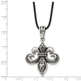 thumbnail image 5 of Diamond2Deal Stainless Steel Antiqued and Polished Fleur de lis Pendant on a Leather Cord Necklace for Men 20", 5 of 6
