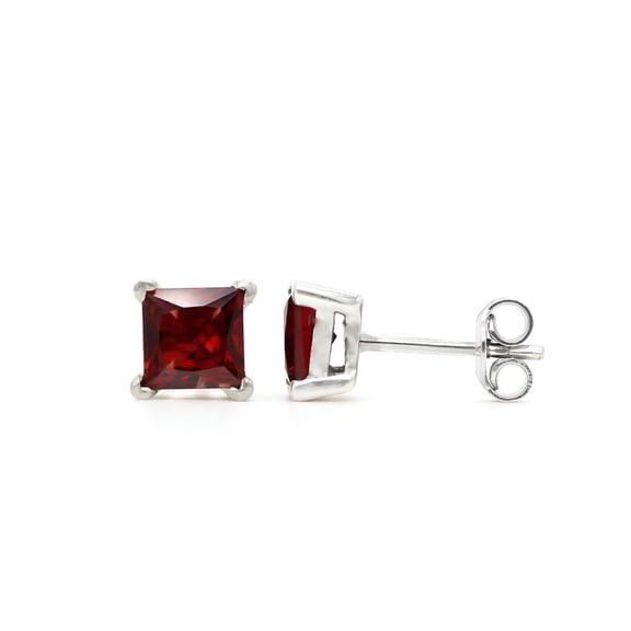 PILWALS Asscher Red Garnet Stud Earrings for Women, 925 Sterling Silver, January Birthstone Studs, Classic Fine Jewelry