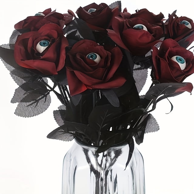 10 Pcs Roses Artificielles Ensanglantées avec Bouquet de Fleurs en Forme d'Il Roses Blanches et Rouges 17 Pouces Fausses Roses Réalistes pour Arrangements Floraux Fêtes d'Halloween Décoration Maison