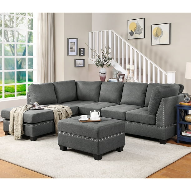 Modular Sectional Sofa Couch Set L Shaped Chaise 5 Seat Corner Couches With Ottoman For Small Apartment Gray Com Seat Sofa Sectional Corner Couches, 5 Seat Sofa With Chaise