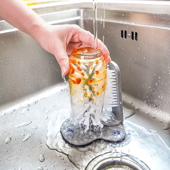 1 x 2-in-1 cup brush and glass cleaner, manual wine glass suction cup brush, durable PP material, kitchen sink and bottle cleaning tool, essential boat/kitchen gadget accessory