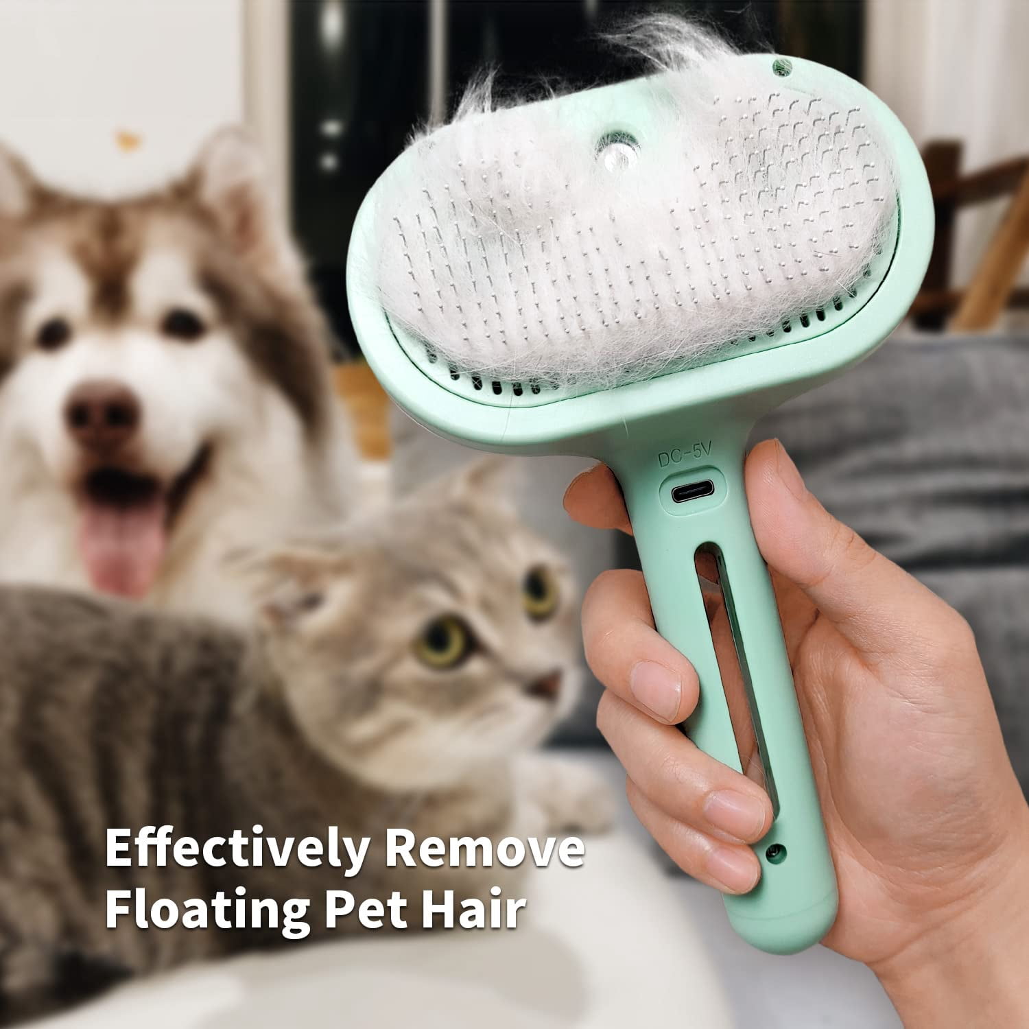 Cat Steam Brush for Shedding, 3-in-1 Self-Cleaning Grooming Comb for Long & Short Hair Cats & Dogs, Type-C Fast Charging (White)