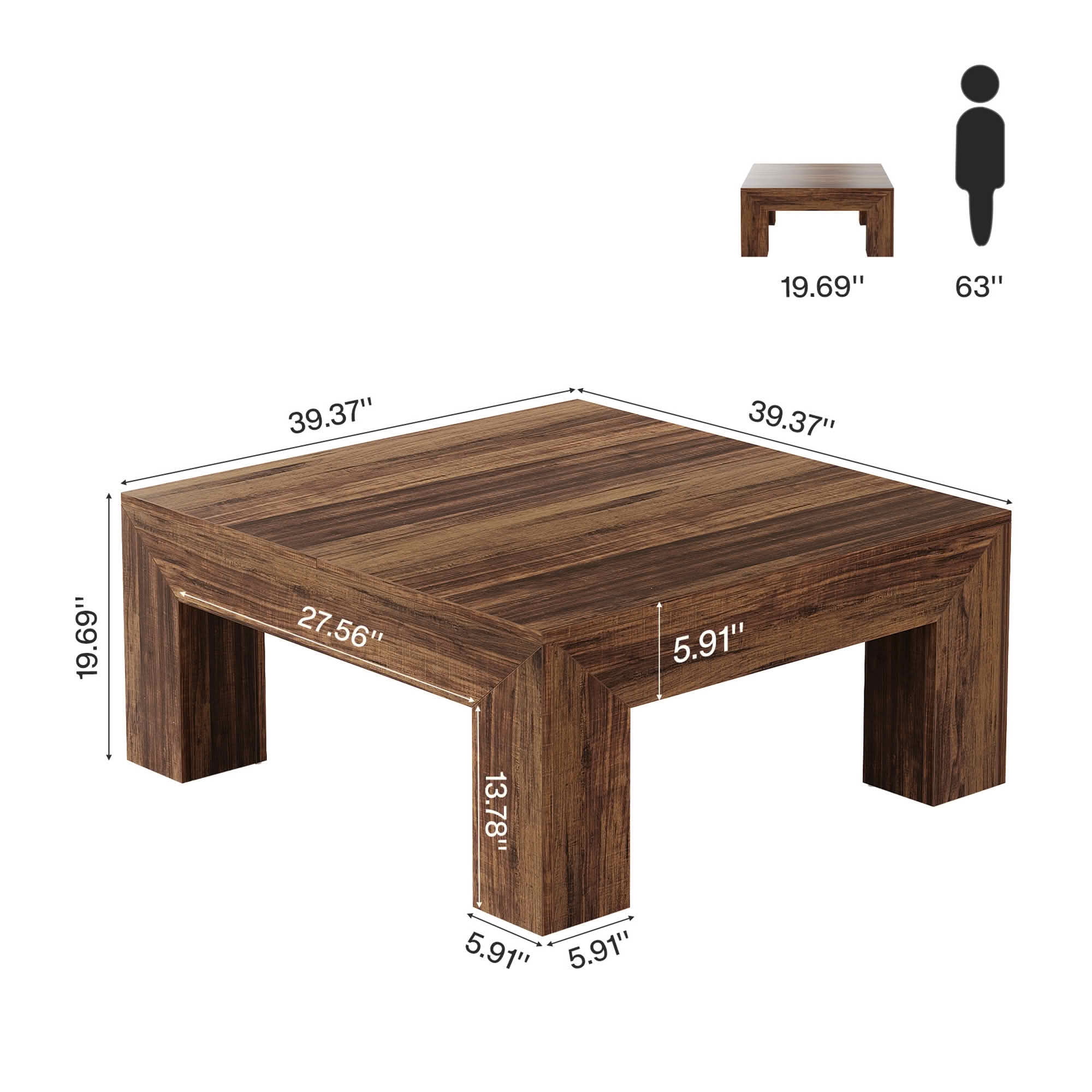 MAYEETY 39 Inch Farmhouse Square Wooden Coffee Table Living Room Center Table