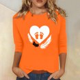 thumbnail image 2 of Dadaria Tee-Shirt pour Femmes Orange Manches 3/4 Col Rond Grande Taille Été Empreintes Chandail Blouses L, 2 of 5