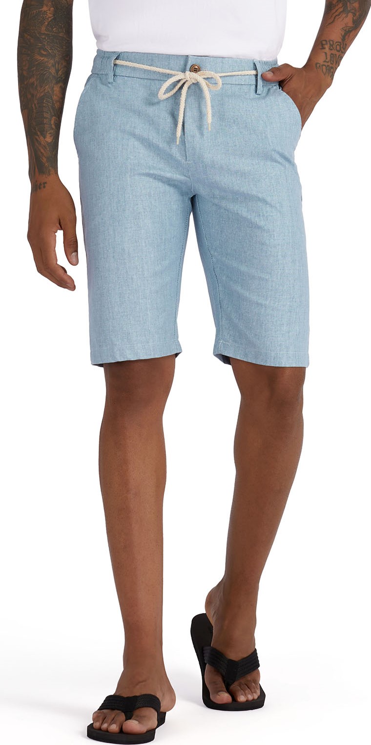 1PA1 Mens Cotton Linen Flat Front Shorts Drawstring Elastic Waist Zip