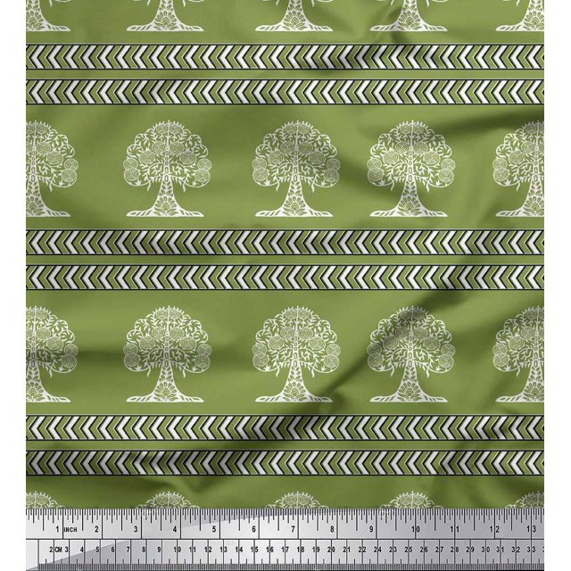 Soimoi Silk Fabric Arrow & Tree Block Print Sewing Fabric Yard 42 Inch Wide