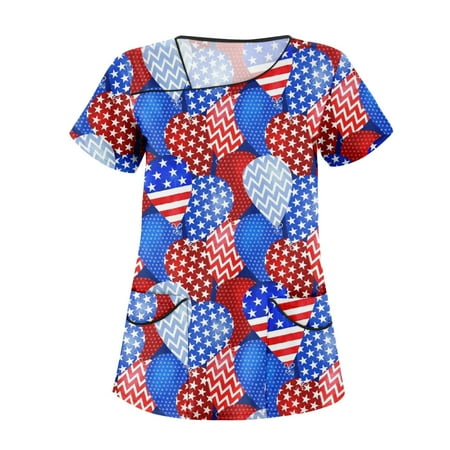 

XHJUN Scrub Tops Women Stretchy V-Neck Working Uniform T-Shirts Woman Tie Dye Printed Scrub Tops Basic Scrubs for Women Multicolor M