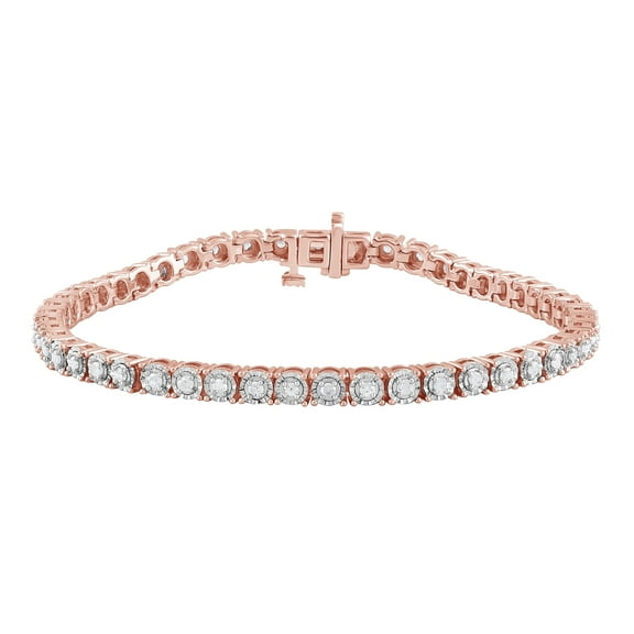 Diamond Muse Rose Gold Plated Sterling Silver 1 Ctw Genuine Diamond Round Link Tennis Bracelet