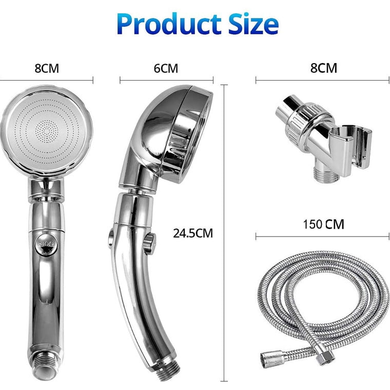 Chrome High Pressure Handheld Shower Head with ON/OFF Pause Switch, 3 Spray Modes Shower Wand with Shut Off Button, Removable Camper Shower Head with Hose and Adjustable Angle Bracket