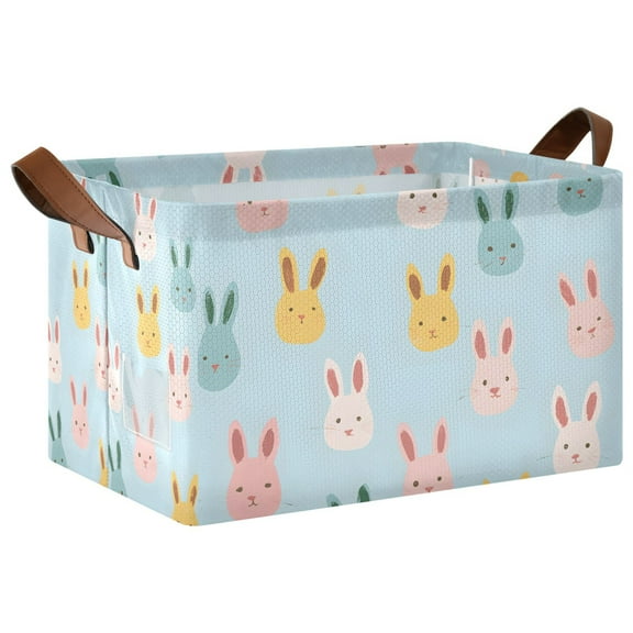 Yayeee Foldable Storage Basket for Shelves with Handles Waterproof Cloth Bins, Cute Rabbits