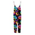 thumbnail image 4 of Halloween Jumpsuits for Women Witch Hat Candy Wide Leg Backless Spooky Overalls Pumpkin Skull Halter Funny Rompers, S, 4 of 6