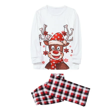 

Mightlink 1 Set Parent-child Pajamas Xmas Element Round Collar Elk Printing Christmas Pajamas Family Matching Set for Everyday Wear