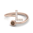 thumbnail image 1 of Capitale L Lettre Initiale 3MM Rond Enfumé Quartz 925 Argent Sterling Rose Vermeil Femmes Bague de Mariage Réglable, 1 of 3