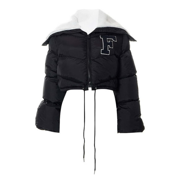 Tuphregyow Women Packable Puffer Jacket Hooded Trendy Solid Winter Thick Fleece Coat Zip-up Stand-collar Long Sleeve Lightweight Quilted Padded with Pockets Black XL