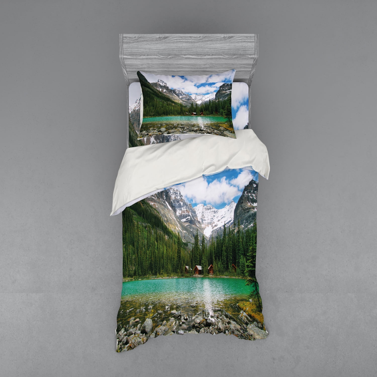 Twin XL Green Blue Landscape Mountain Duvet Cover Set