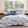 thumbnail image 1 of Juego de ropa de cama BLOOMHAVEN Queen floral azul de 7 piezas, 1 of 8