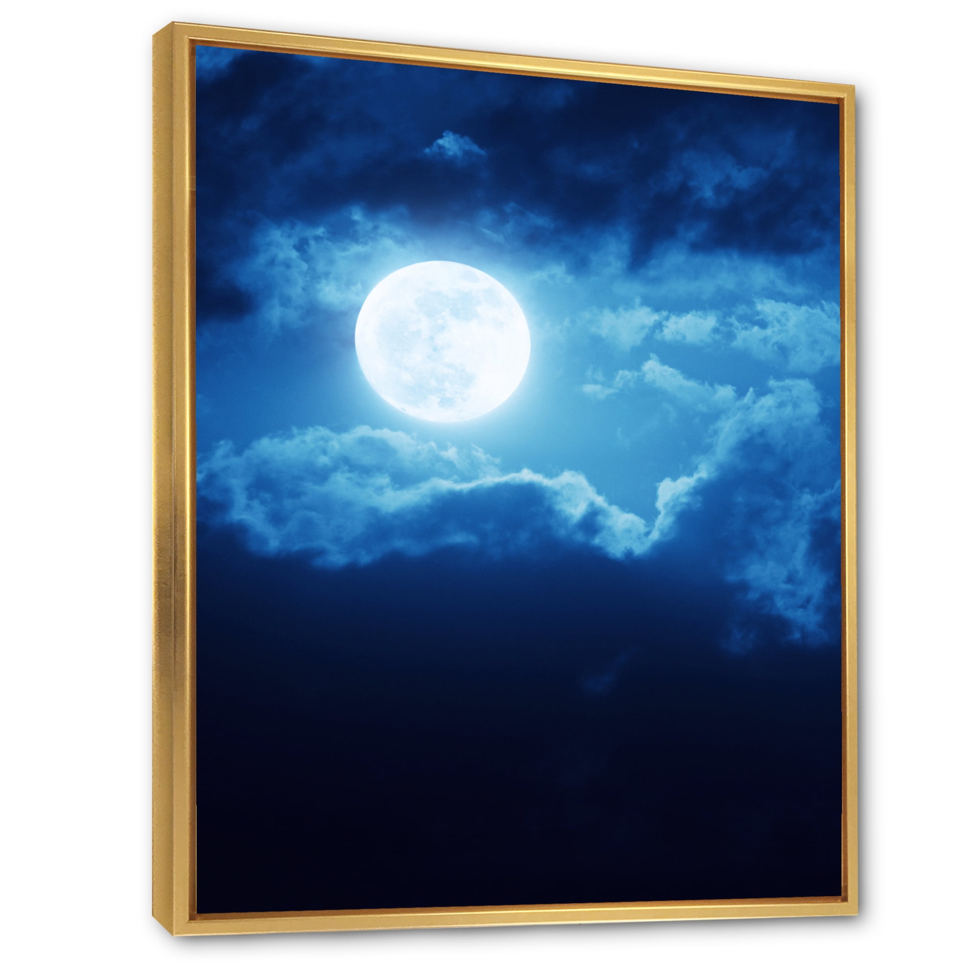 Designart 'Full Moon Night in Cloudy Sky III' Nautical & Coastal Framed Canvas Wall Art Print