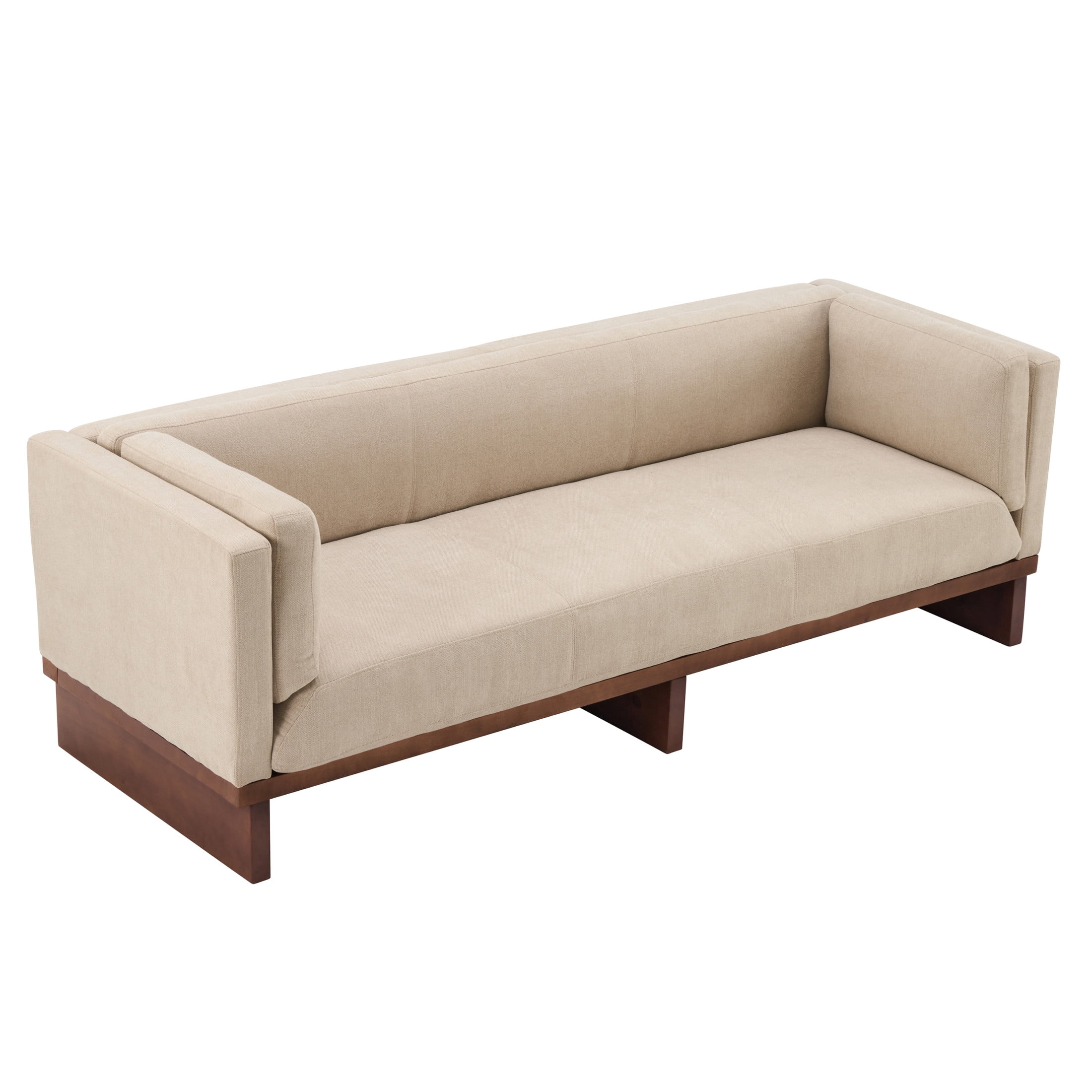 Christopher Knight Home 87" Modern 3-Seater Sofa with Square Arms, Solid Wood Frame, Almond